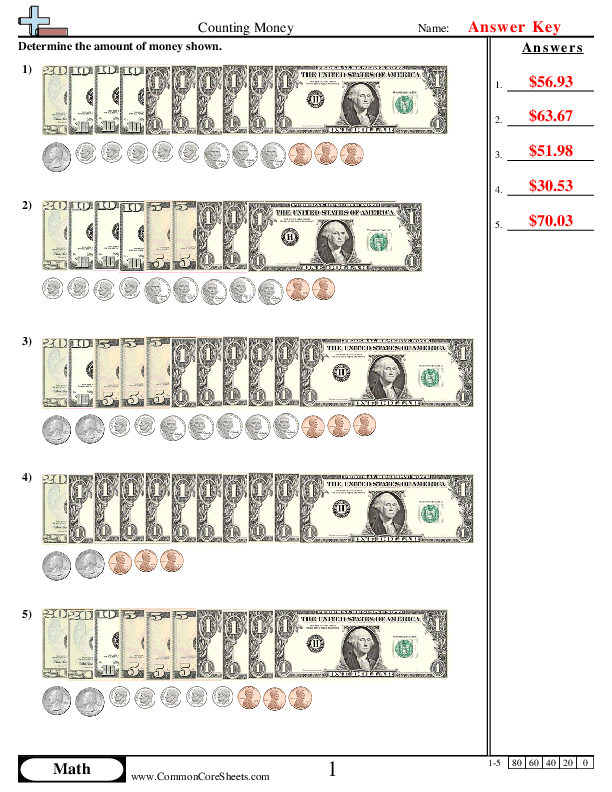  - Counting Money (with change) worksheet